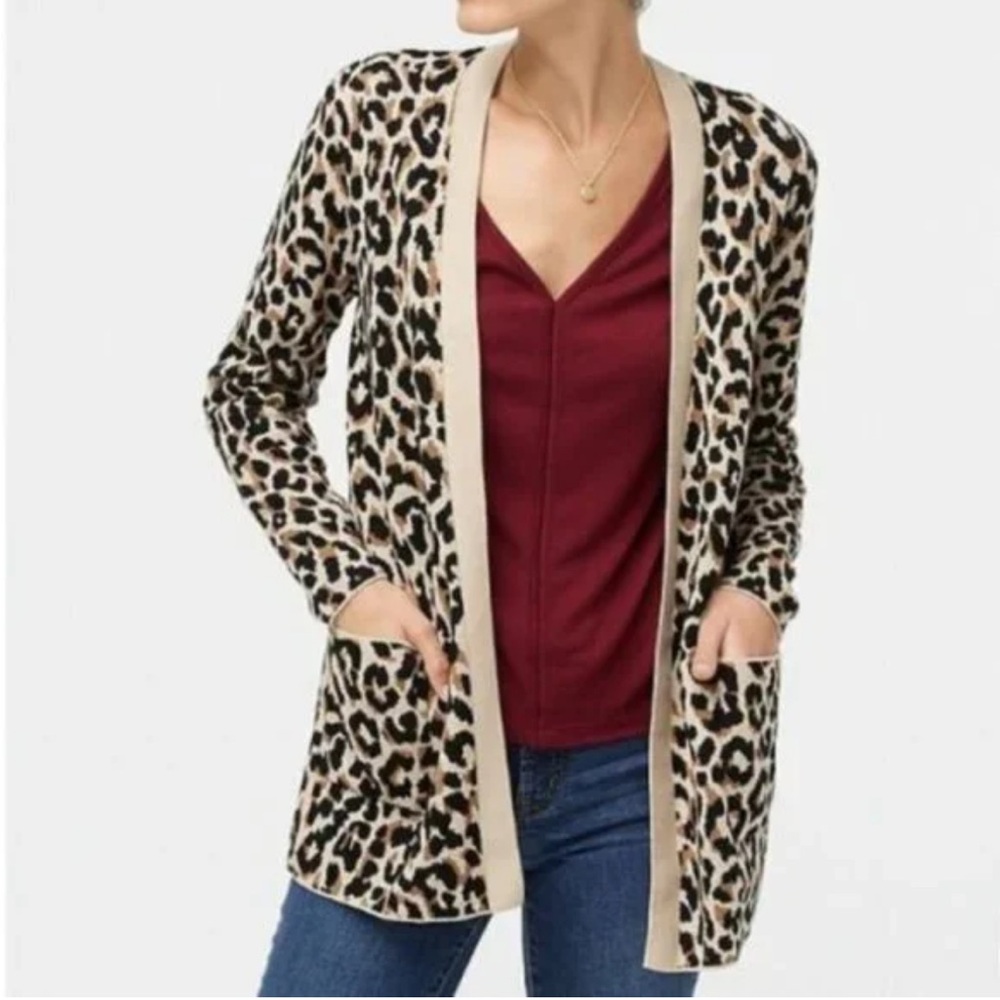 J. Crew Animal Print Open Cardigan